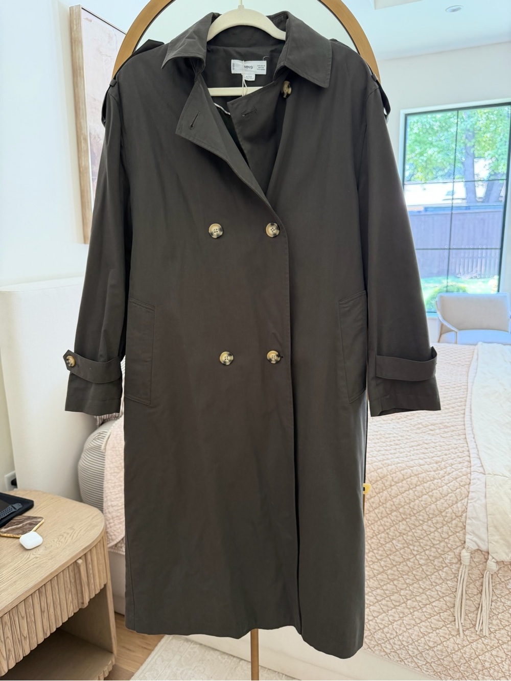 Mango Double-Breasted Trench Coat - Dark Brown